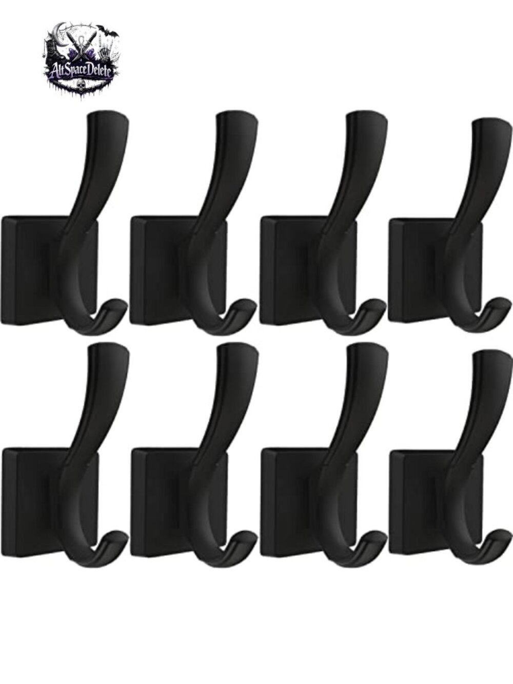 Heavy Duty Black Wall Hooks Set of 8 Double Coat Towel Robe Hooks